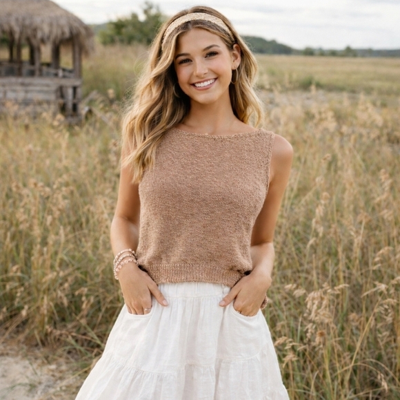 Commense Tops - Commense Textured Sweater Tank Top XS Soft Girl Cozy Neutral Earthy Boho Style